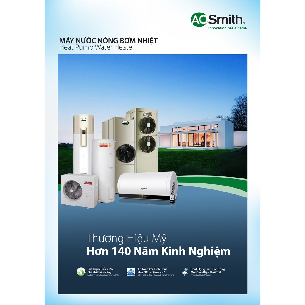 [Mã ELMALL100 giảm 100K đơn 5TR] Máy Nước Nóng Bơm Nhiệt Trung Tâm A. O. Smith HPI-50D1.0BE