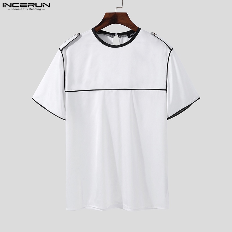 Áo thun INCERUN tay ngắn cổ tròn màu sắc tương phản thời trang cho nam