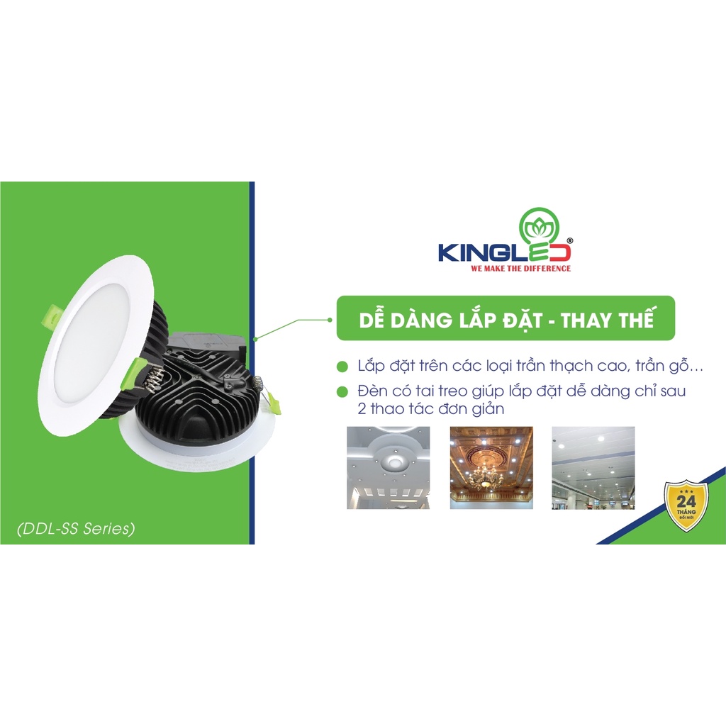 Đèn led trang trí downlight âm trần KINGLED Diamond 10W 15W siêu sáng tiếp kiệm điện năng