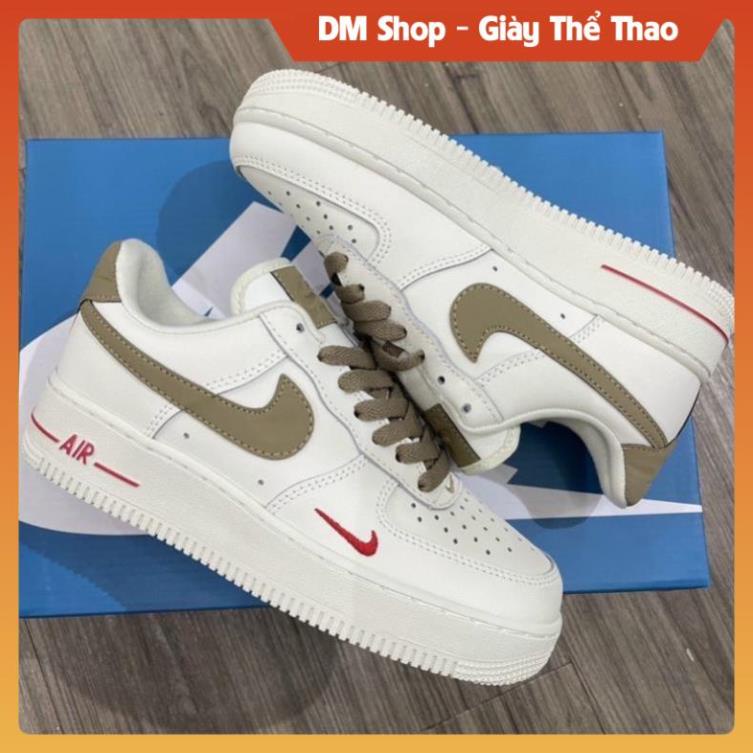 Giày_Nike Nam Nữ, Giày AF1 Low White Brown Gold Full Box, Giầy AF1 Nâu Kem Trắng Đen Full Box