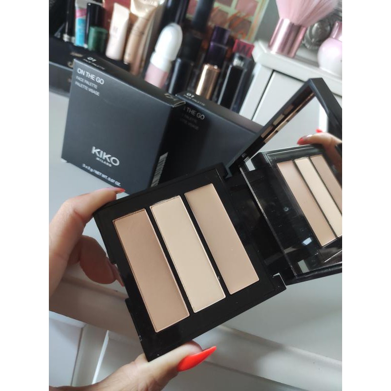 Phấn phủ kiko + Kem che khuyết điểm tiện lợi mini - ON THE GO FACE PALETTE: 2 phấn phủ + 1 kem che chuyết điểm