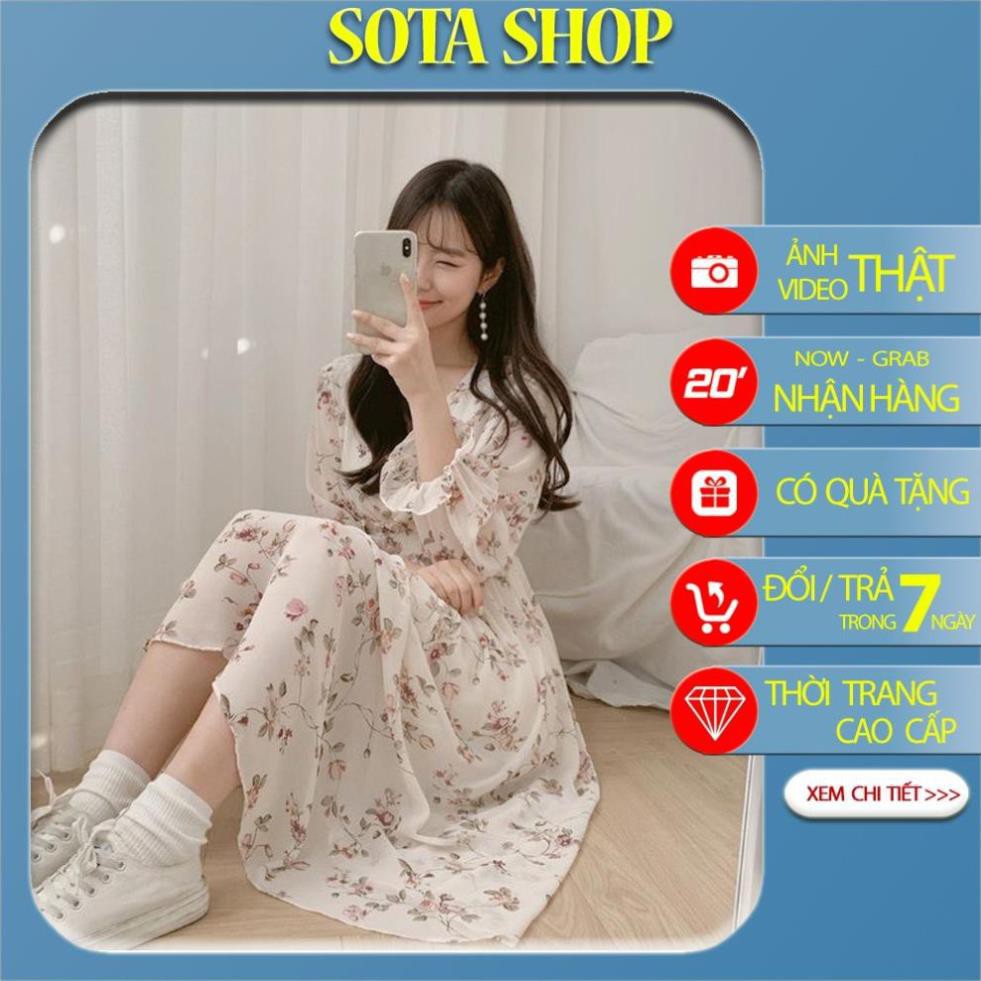 [Ảnh thật/Video] Váy babydoll hoa nhí, váy hoa nhí dáng rộng - ullzang dáng dài cổ tim voan tơ Vintage Sota Shop  ྇  ྇