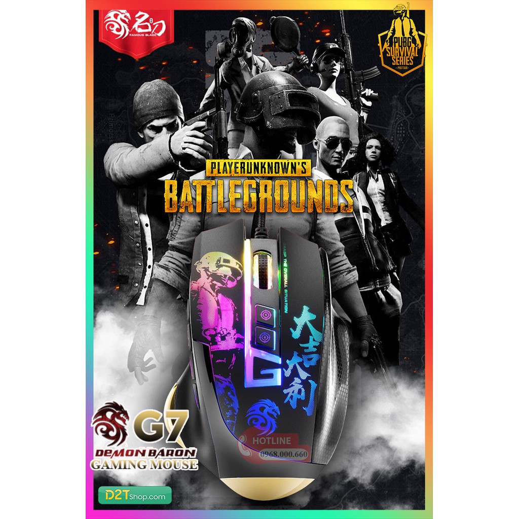 Chuột gaming G7 V3 Demon Baron | Hỗ trợ ghìm tâm PUBG, Led RGB 11 nút Autotap, ghìm tâm PUBG trên Mobile, PC, BH 6 tháng | BigBuy360 - bigbuy360.vn