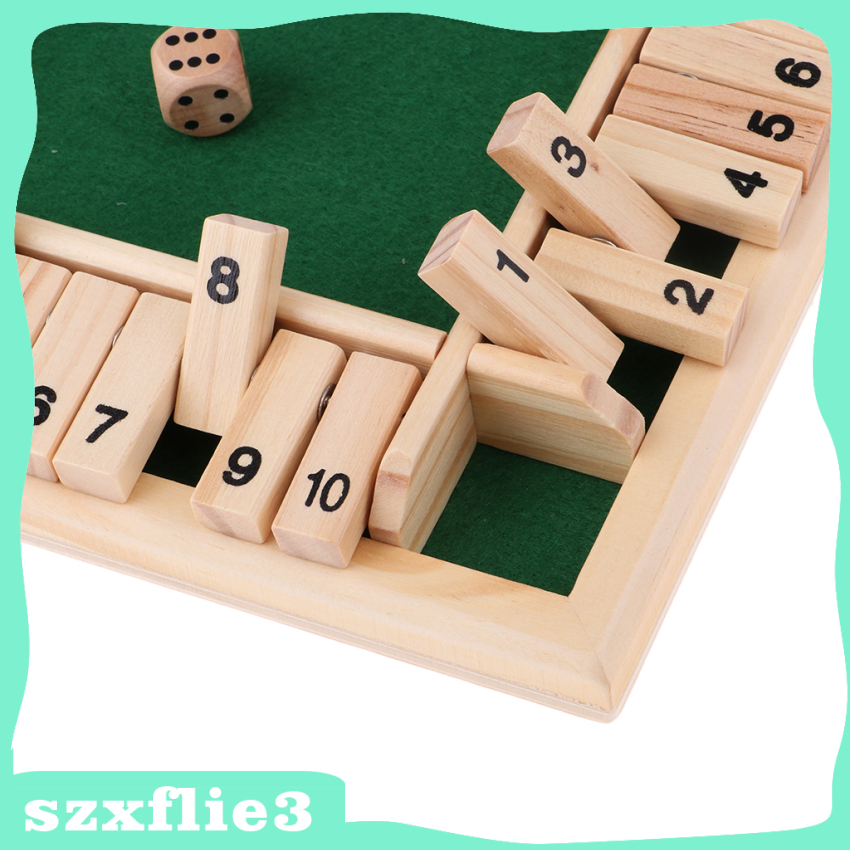 [Szxflie3] Wood Deluxe 4 Sided 10 Number Shut the Box Dice Board Game Kids Adults