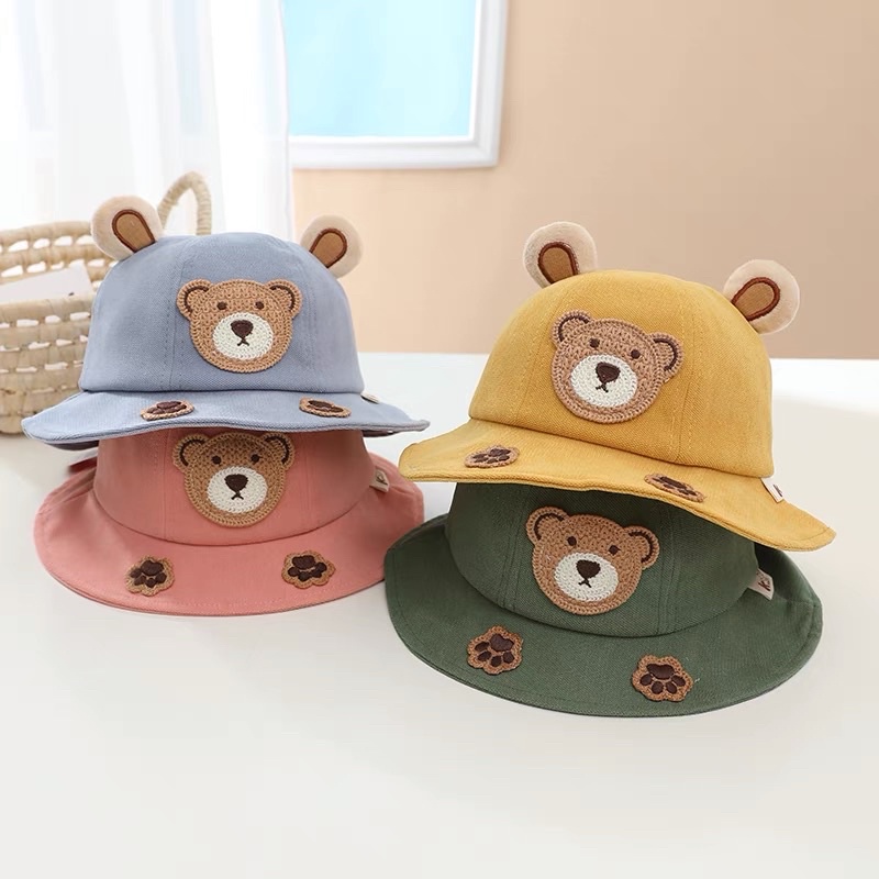 Mũ cho bé trai bé gái vành tròn hình gấu dễ thương , phù hợp 5 tháng 4 tuổi