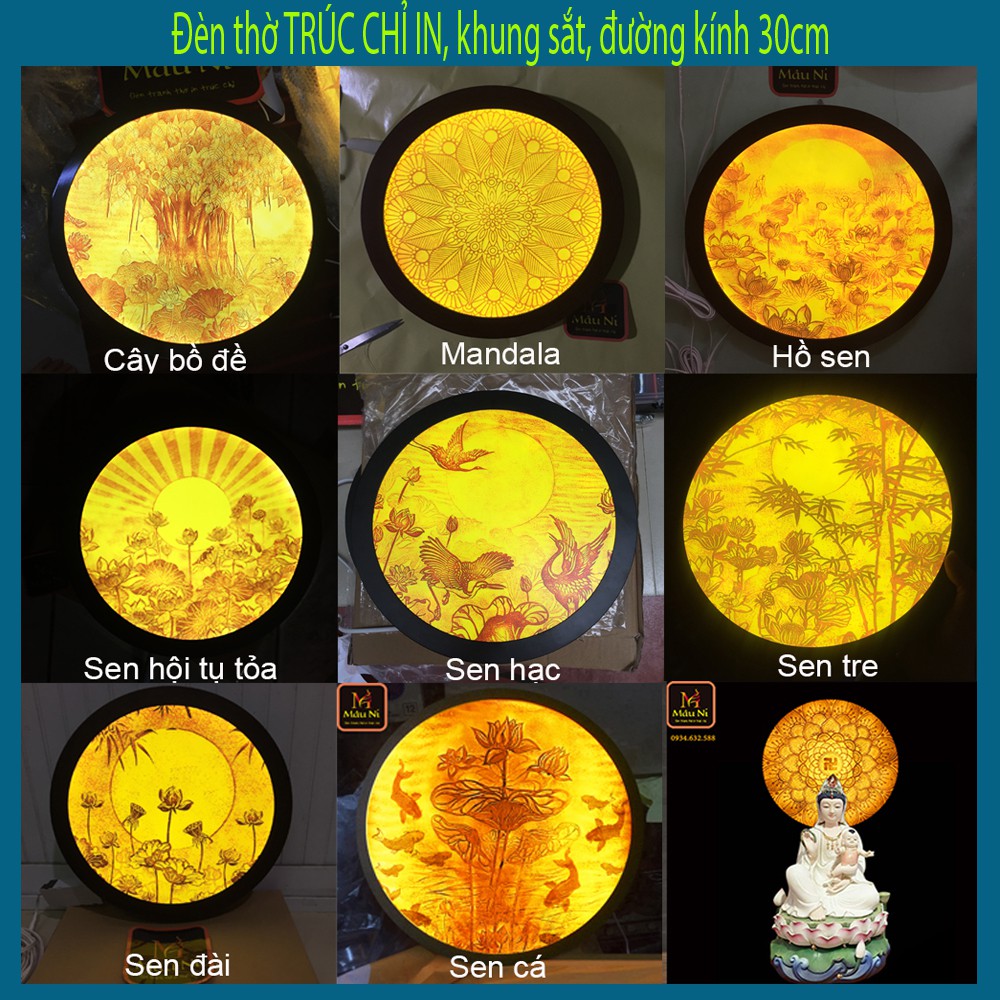 Sx - Đèn thờ Hào quang in tranh trúc chỉ - đường kính 30cm