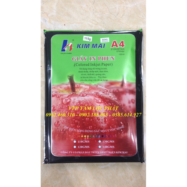 Giấy in ảnh Kim Mai 100 tờ A4 định lượng 115