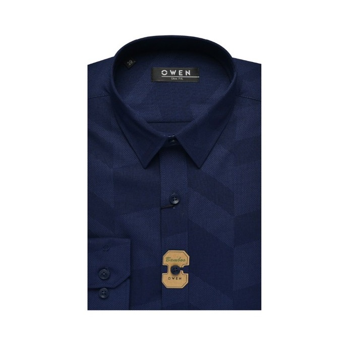 Áo Sơ Mi Nam Dài Tay Owen AS23373D Somi Công Sở Cao Cấp Màu Xanh Cô Ban Đậm Họa Tiết Dáng Ôm Không Túi Chất Sợi Tre