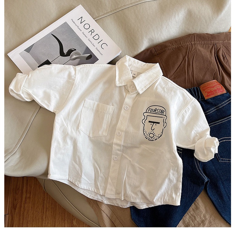 Áo Thun Tay Dài Cổ Tròn Chất Liệu Cotton Màu Trắng Thời Trang Xuân Thu Cho Bé Trai