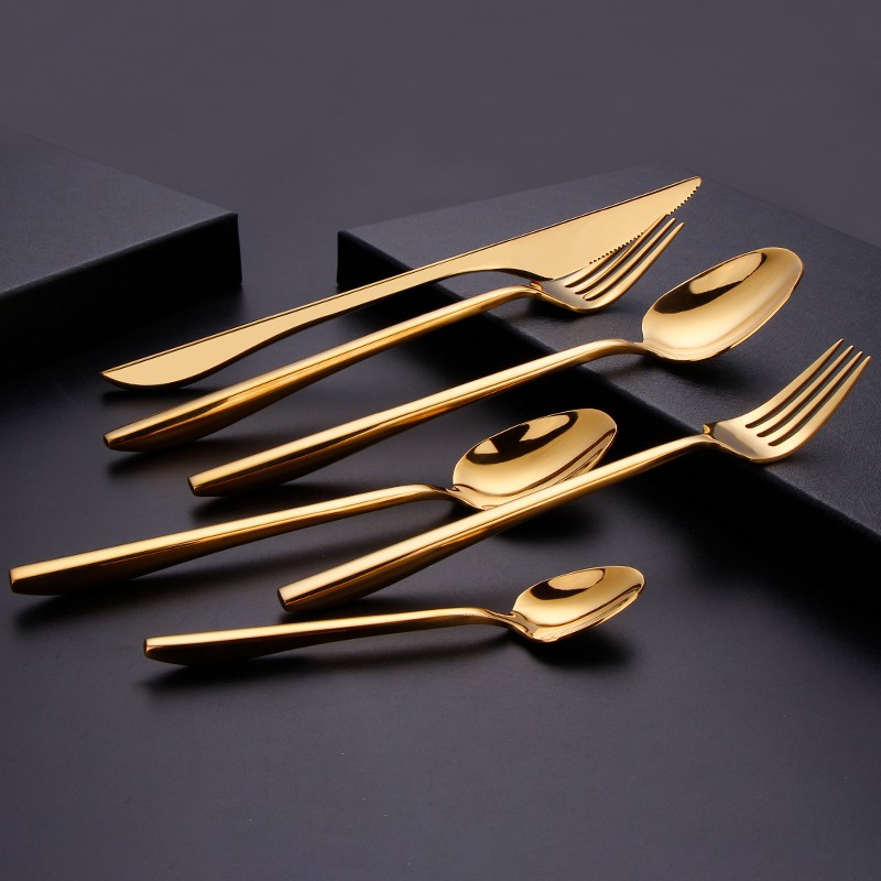 Ready Stock High Quality Forged Cutlery Set Smooth Hotel Household Reusable  Dinnerservice Minimalist Style Flatware Bulk Gold Flatware Stainless Steel Cutlery Gold Spoons Forks And Knives