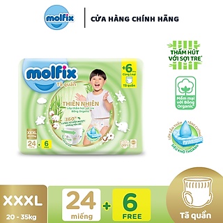 Tã/bỉm quần Molfix bông Organic tự nhiên size XXXL24 tặng 6 ( 18-35kg )