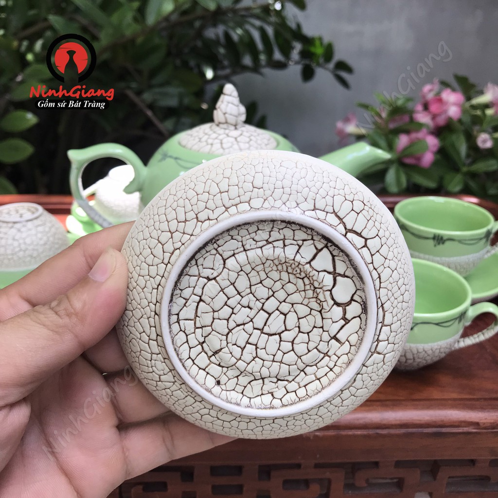Bộ ấm trà Men Lưới - Chóp lửa - Dáng đô tròn chứa được nhiều nước