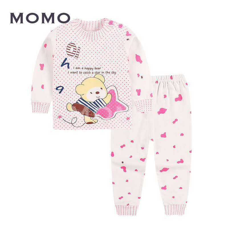 Set Pijama Áo Dài Tay + Quần Dài Cotton Họa Tiết Hoạt Hình Cho Bé 1-8 Tuổi