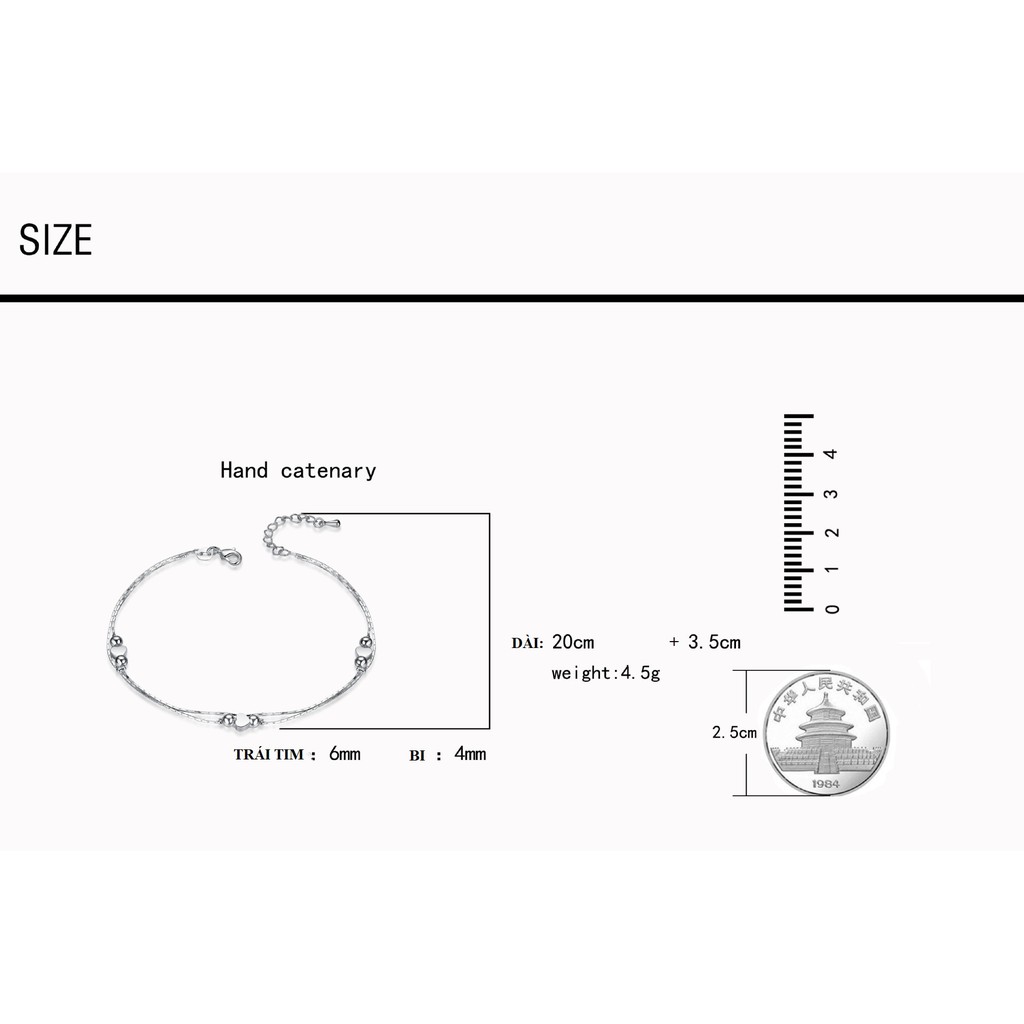 Lắc chân dây đôi trái tim và bi bạc 925 cực xinh, giá rẻ