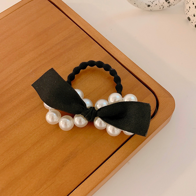 Dây Cột Tóc Nơ Màu Đen Đính Ngọc Trai Phong Cách Hàn Quốc Cổ Điển