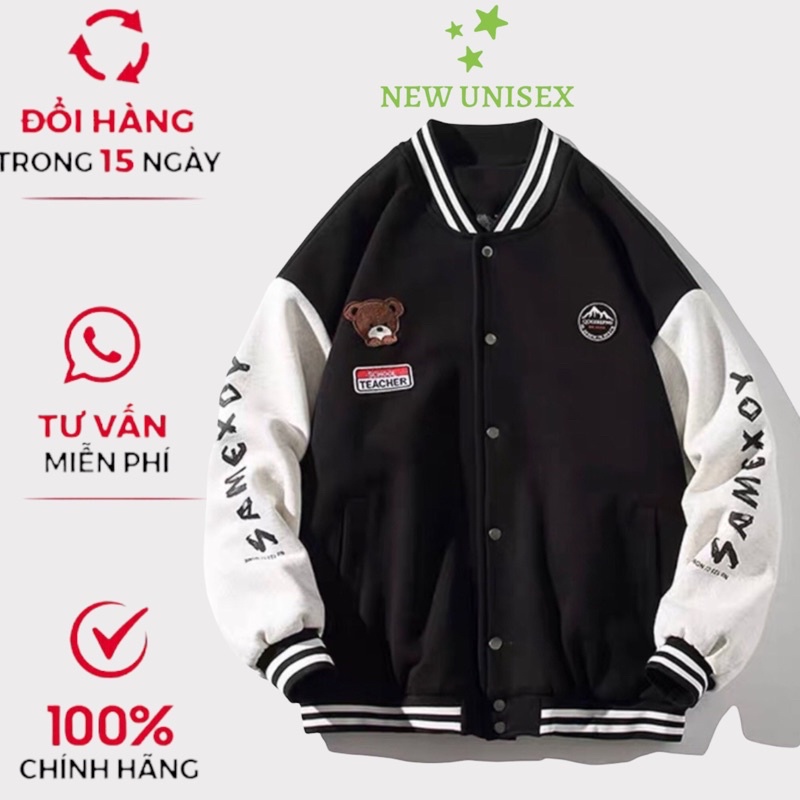 Áo khoác bomber bóng chày nam nữ Unisex họa tiết hình Gấu Siêu Dày Dặn U56 [NewUnisex]