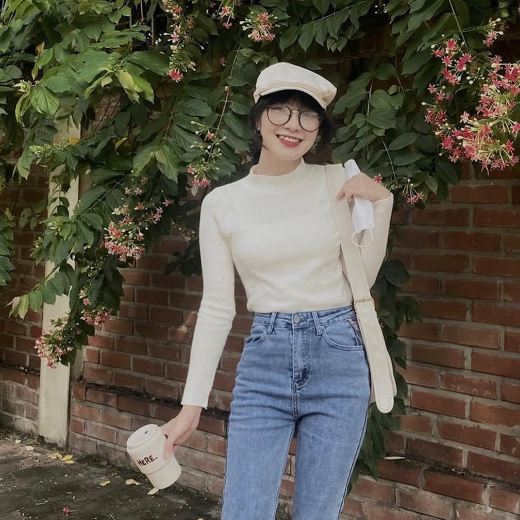 [Ảnh thật/Video] Áo len tăm dài tay cổ lọ Ulzzang - Hàng QC