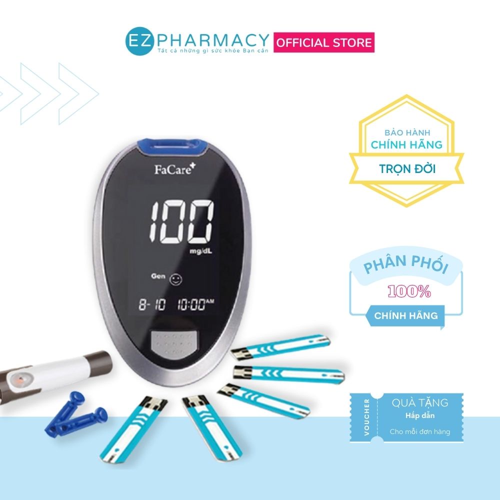 Máy đo đường huyết FaCare FC-G168 - Tặng Hộp 10 que thử + Hộp 10 kim lấy máu (đổi máy mới miễn phí sau 1250 lần đo)
