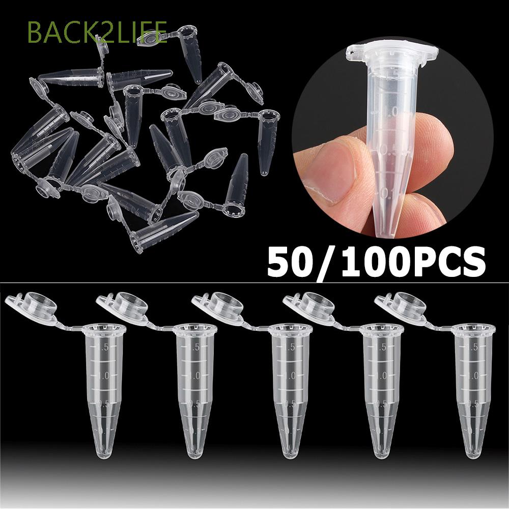 BACK2LIFE 1.5ML Lab Test Tube Micro Centrifuge Test Tube Vial Centrifuge Tubes With Lid 50/100Pcs Snap Cap Plastic Laboratory Sample Clear Container