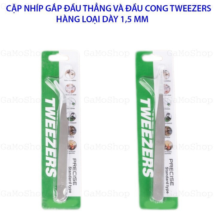 Bộ 2 Nhíp gắp đầu thẳng và đầu cong TWEEZERS loại dày 1,5MM