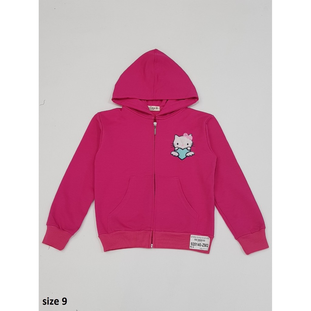 920140-ZM2- Áo khoác bé gái, nỉ thun, dày dặn, thêu hình kitty, màu hồng, size bé 28-30kg, made in Việt Nam
