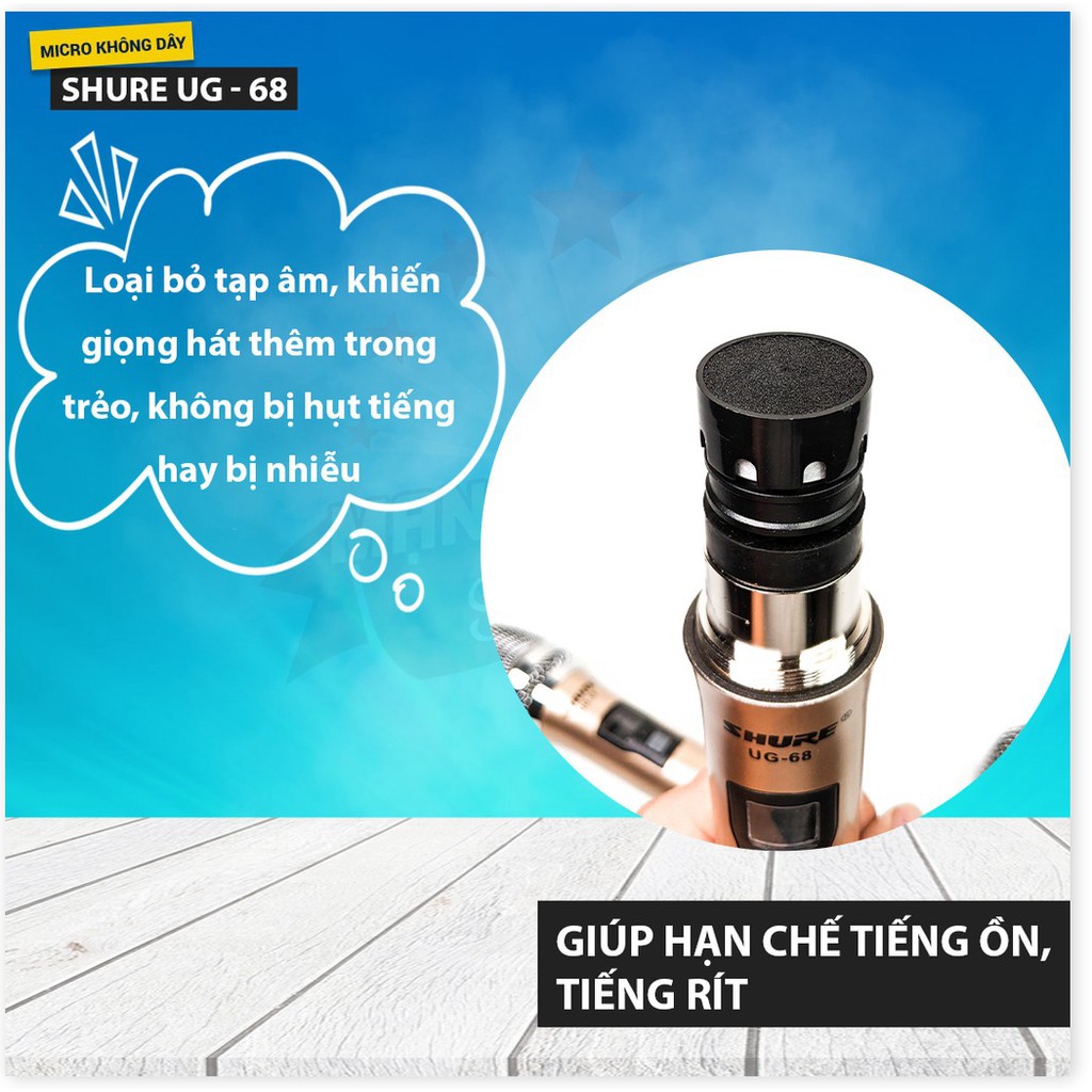 Micro không dây Shure UG-68 model mới nhất năm 2021, 2 râu thu sóng cực khỏe, hát cực nhẹ bắt sóng xa chống hú tốt