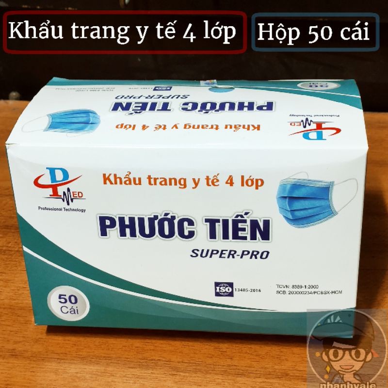 KHẨU TRANG Y TẾ 4 LỚP PHƯỚC TIẾN (HỘP 50 cái)