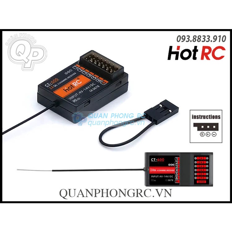 Tay Điều Khiển HotRC CT-600 2.4GHz 6CH FHSS RC Transmitter Cho Xe Và Tàu + Rx 6CH