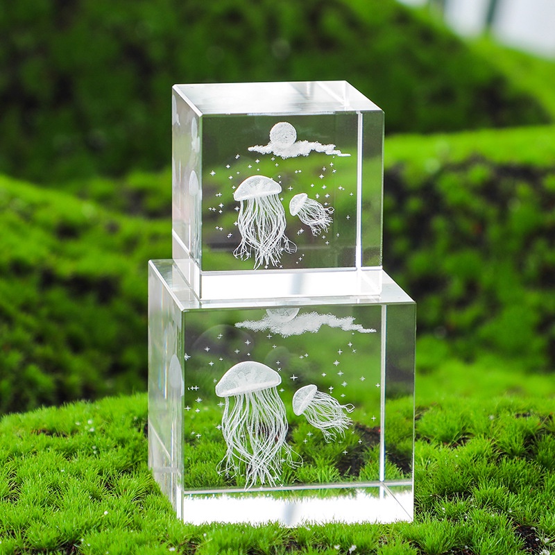 Khối Pha Lê Trong Suốt Chạm Khắc Họa Tiết Ngôi Sao Biển 3D Sáng Tạo Trang Trí Nội Thất