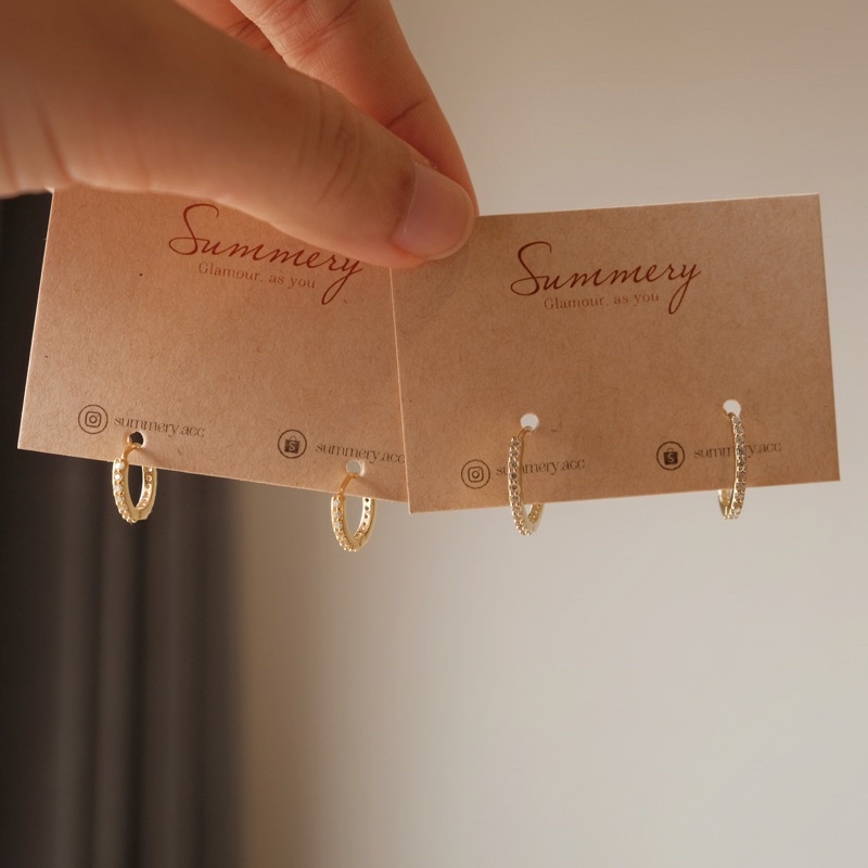 Khuyên tai SUMMERY tròn nhẫn đính đá bạc mạ vàng