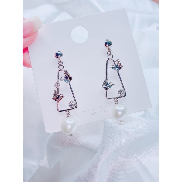 bông tai trái tim đối xứng ngắn dài khuyên tai hàn quốc