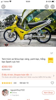 Tem trùm xe sirius spark nhiều màu