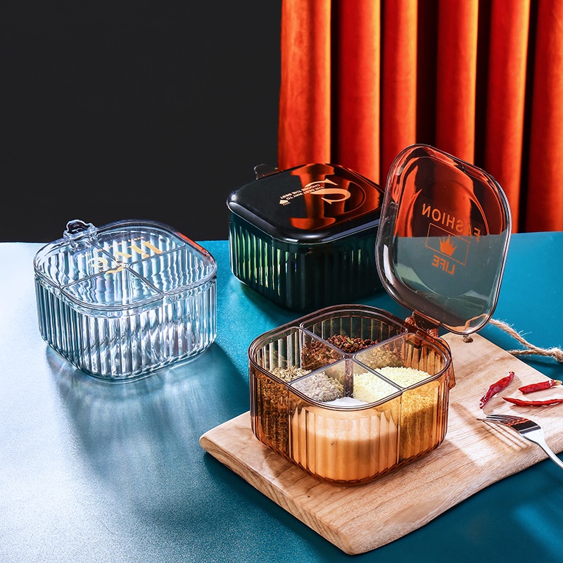 Hộp Đựng Gia Vị Bằng Nhựa Trong Suốt Có Nắp Đậy Và Muỗng Tiện Dụng