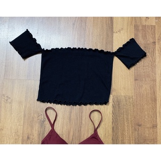 Pass áo croptop len tăm đen