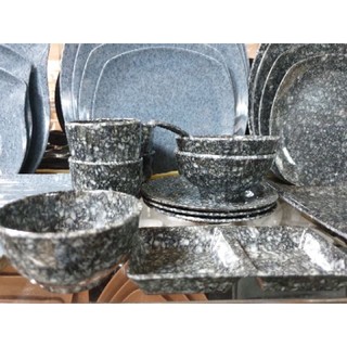 Combo 10 Chén cơm nhựa Melamine cao cấp kiểu vân đá đen (CO11VD)