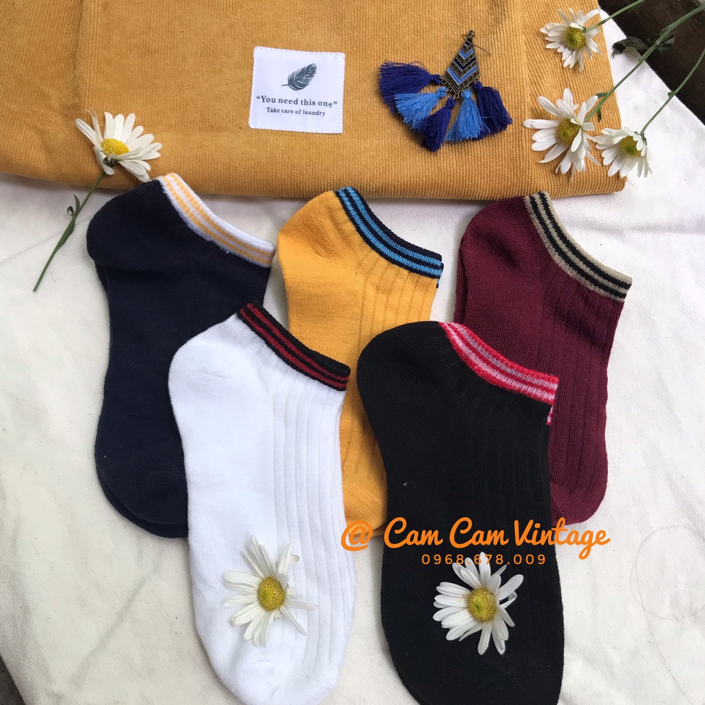 SET TẤT NGẮN CÔ NAM VỚ NGẮN CỔ NỮ BASIC THOẢNG KHÍ MỎNG NHẸ CỔ VIỀN VINTAGE