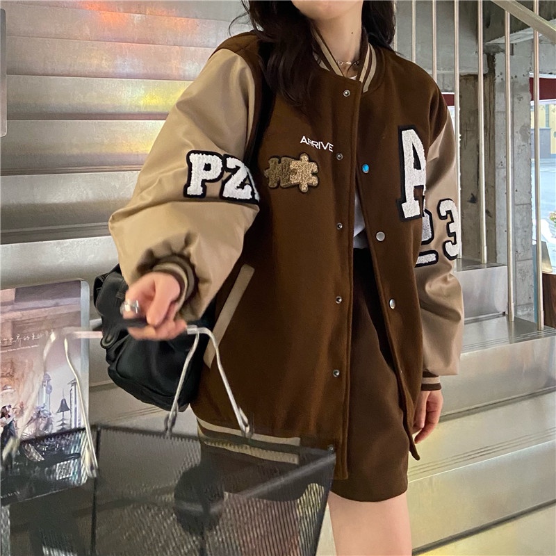 Áo khoác bóng chày thêu họa tiết thời trang cho nữ