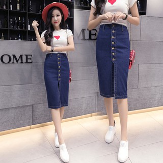 Chân Váy Denim Xẻ Tà Phía Trước Thời Trang Cho Nữ