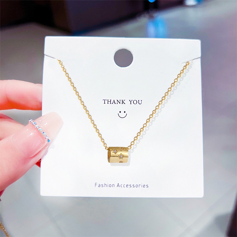 XiaoboACC Vòng cổ Thép Titan Mặt Ngôi Sao Đính Đá Zircon Thời Trang Cho Nữ - 38CM+6CM