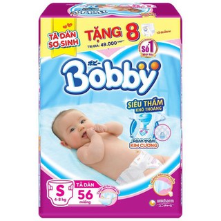 Bỉm - Tã Dán Sơ Sinh Bobby Size S 56 Miếng (S56) Siêu Thấm Không Hăm Mềm Mại Thoáng Mát