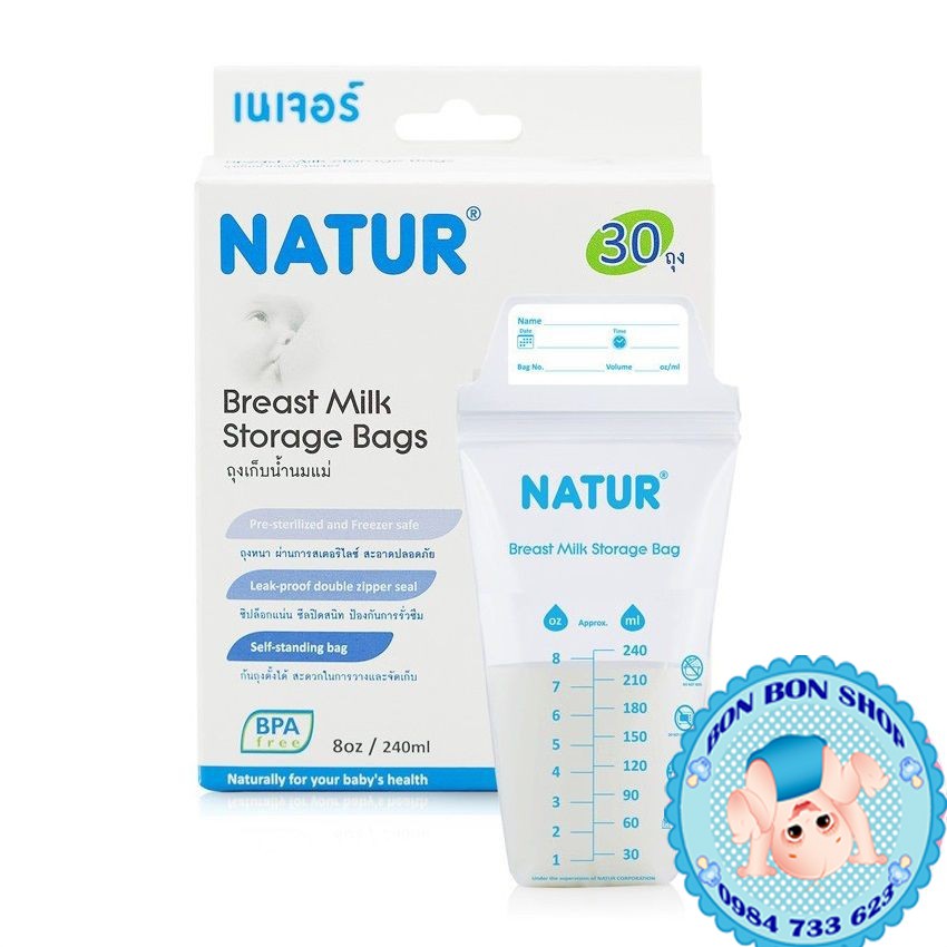 Túi Trữ Sữa Cho Bé Natur 120ML/ 240ML Hộp 30 Túi