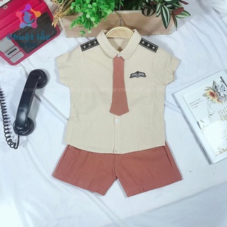 Bộ Quần Áo Bé Trai Cơ Trưởng Chuột Lắc Store Chất Đũi Mềm Mát 8kg Đến 22kg Màu Trắng, Nâu