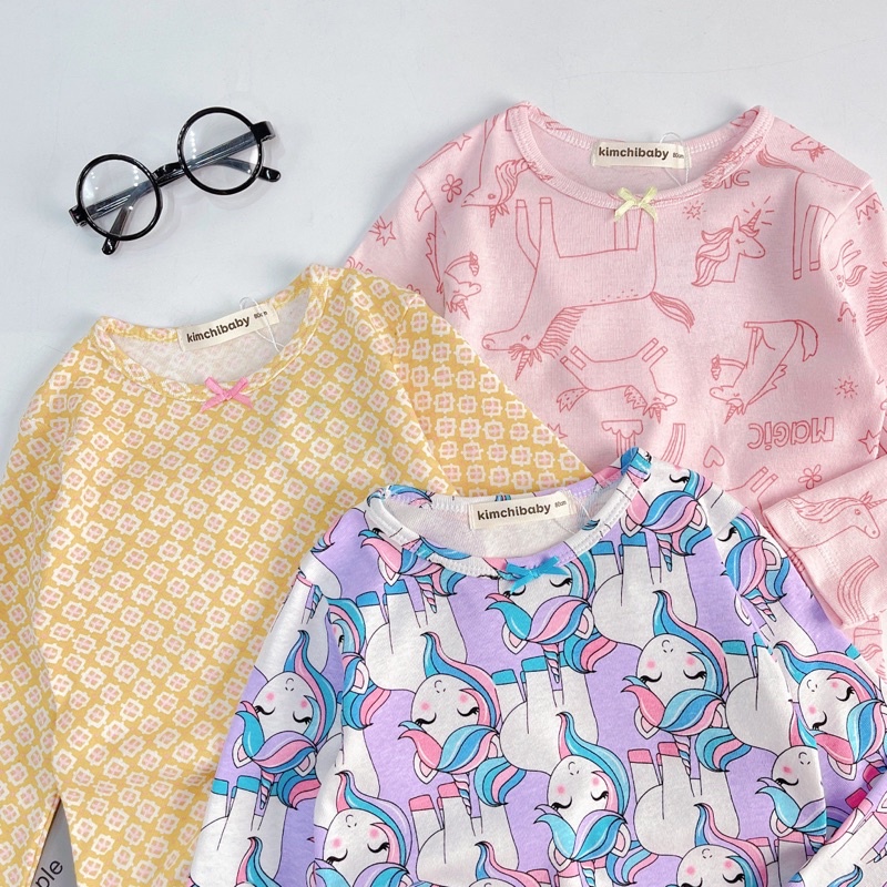 Đồ bộ thu đông bé gái KIMCHIBAEBY chất cotton borip co dãn 4c Quần áo dài tay cho bé 1 2 3 4 5 6 tuổi