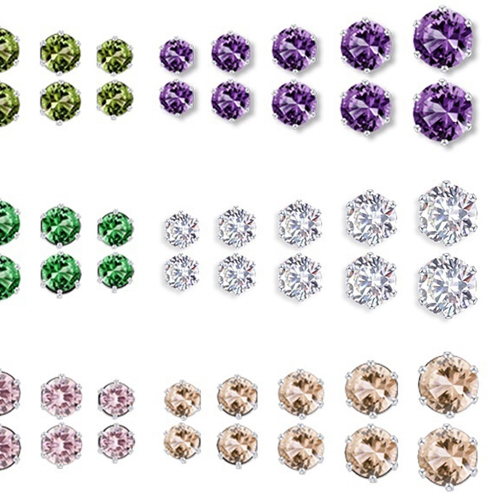 Bộ 12 đôi khuyên tai hình khối đính đá zircon lấp lánh cho phái nữ