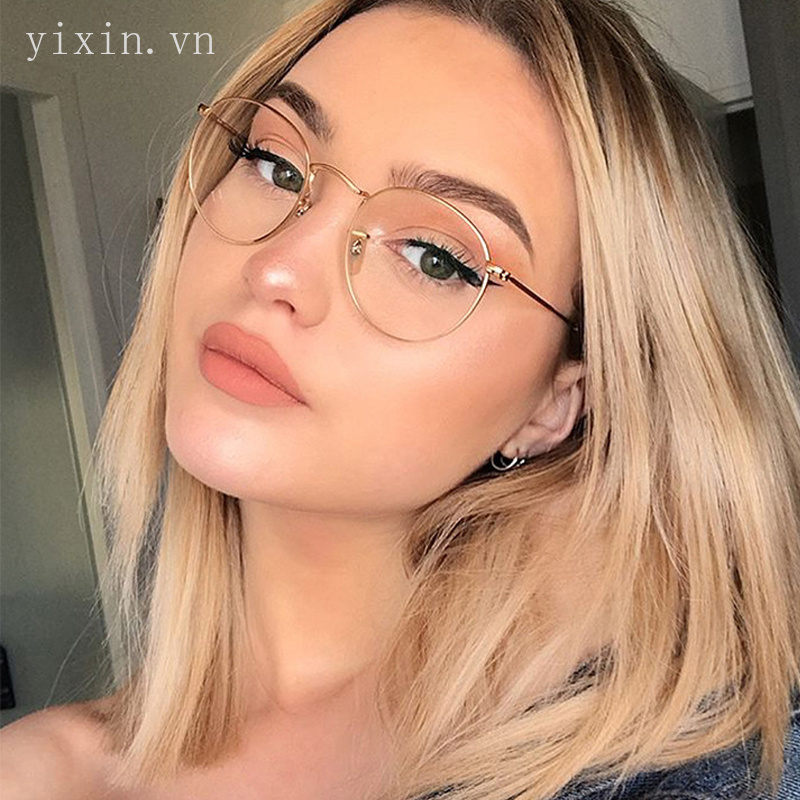 Kính gọng kim loại tròng hình oval nhỏ nhắn thời trang kiểu cổ điển cho nam nữ