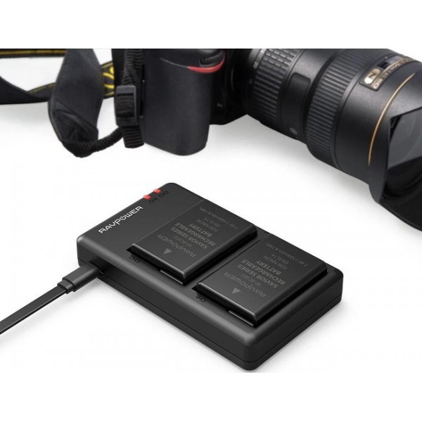 Bộ 2 pin + sạc RAVPower EN-EL14 for Nikon D3100, D3200, D3300, D3400, D5100, D5200, D5300, D5500, D5600