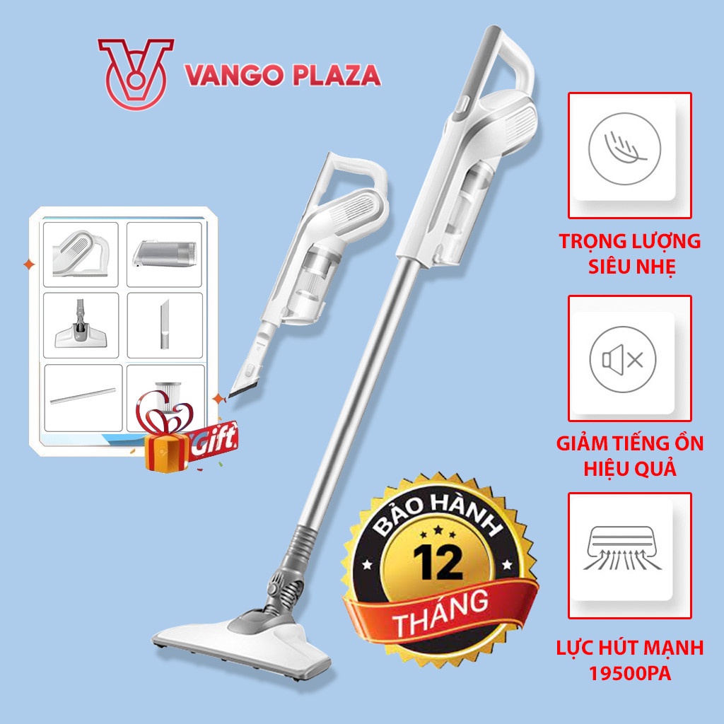 Máy hút bụi cầm tay Vango Plaza đa năng cho gia đình mini pin sạc hút giường đệm nệm sofa xe hơi lực hút mạnh
