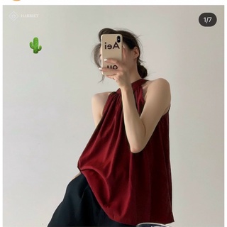 Áo cổ yếm zip khoá kéo sau màu đỏ sang chảnh chất phi lụa xịn sò
