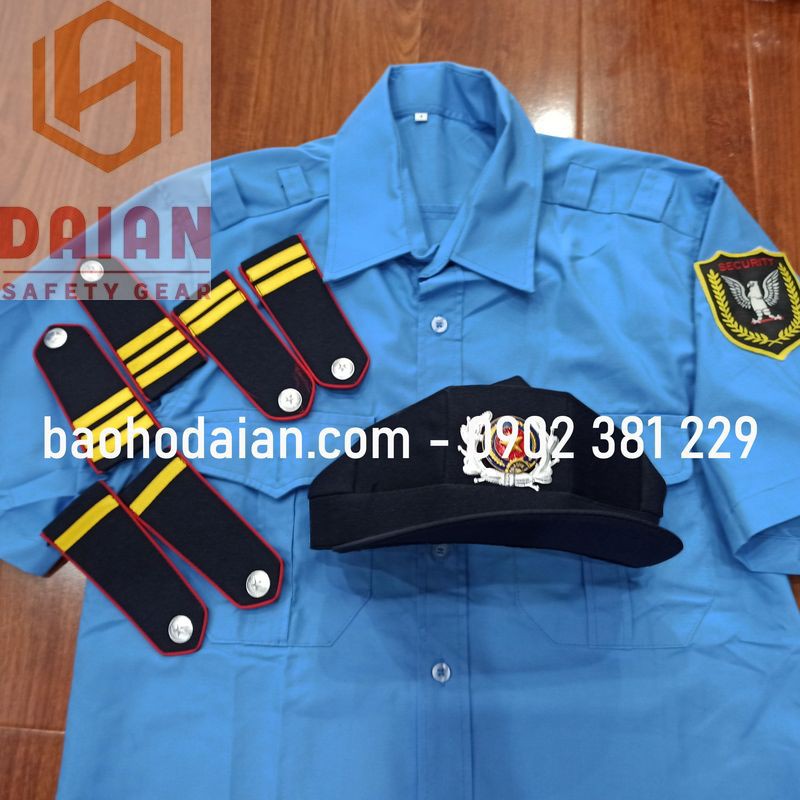 Áo bảo vệ tay ngắn logo vai kèm nón có sao và cầu vai 1 vạch màu xanh dương