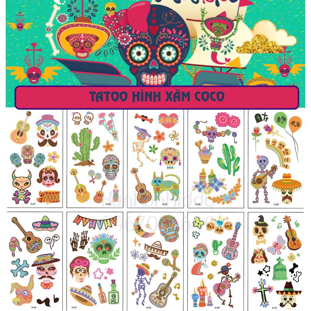 Hình xăm tatoo sticker COCO dán chống thấm nước cho bé sáng tạo vui chơi an toàn